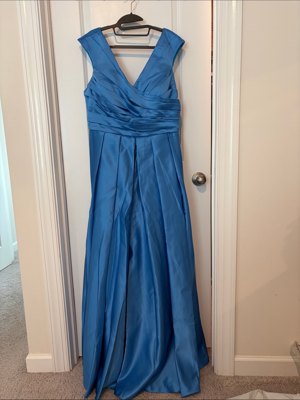 Missacc Satin V-Neck Blue Maxi Dress with Ruched Waist